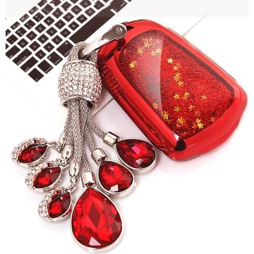 Funny Quicksand Soft TPU Key Case Cover Shell For 2018 2017 2016 Cadillac CT6 XT5 CTS XTS SRX ATS Crystal chain for Girlfriend