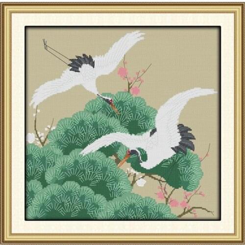 Cross Stitch Kits Embroidery Needlework White Crane Spreads Wings Counted Decor Thread 11CT 14CT Print Stamped Canvas Fabric Set