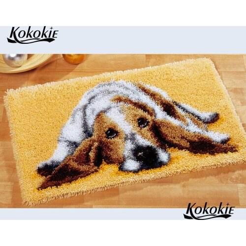 Cartoon dog latch hook kits rug printed canvas knooppakket tapijten accessories carpet embroidery foamy floralkussen knooppakket