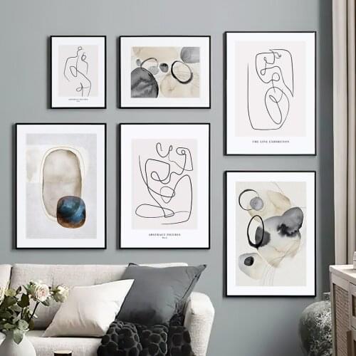 Wall Art Canvas Painting Color Block Line Body Face Abstract Nordic Posters And Prints Wall Pictures For Living Room Home Decor