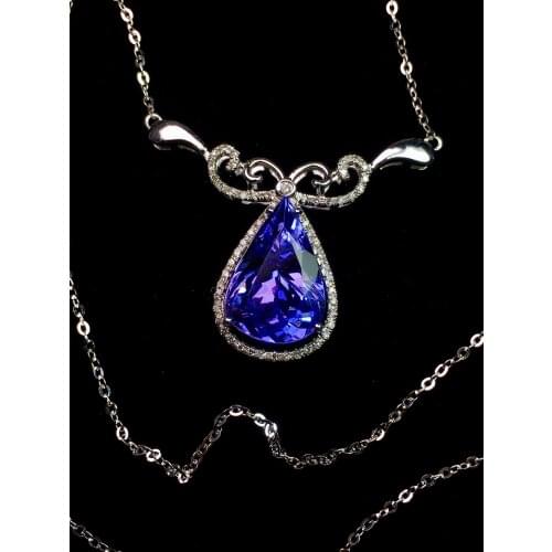 Fine Jewelry Real Pure 18 K white Gold 100% Natural Blue Tanzania Origin Tanzanite Gemstone 4.1ct Diamonds Female Fine Necklaces