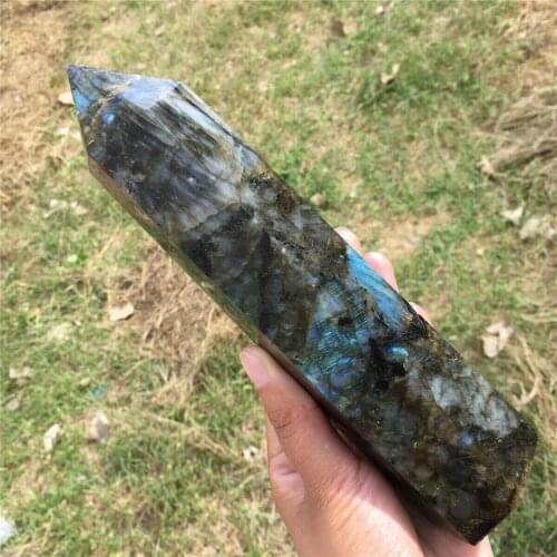 Natural labradorit Crystal Obelisk Quartz Wand Tower Healing
