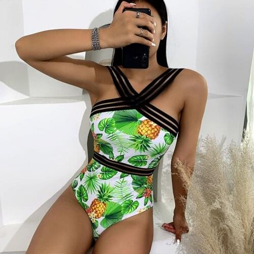 2021 New White And Green Flower Print Swimsuit Fashionable Sexy Slim Lady One-Piece Swimsuit Swimwear SW363