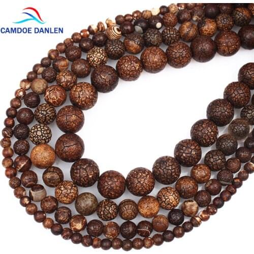 CAMDOE DANLEN New Natural Stone Beads Fossils Stone 6 8 10 12MM Loose Round Diy Charm Beads For Jewelry Making Accessories