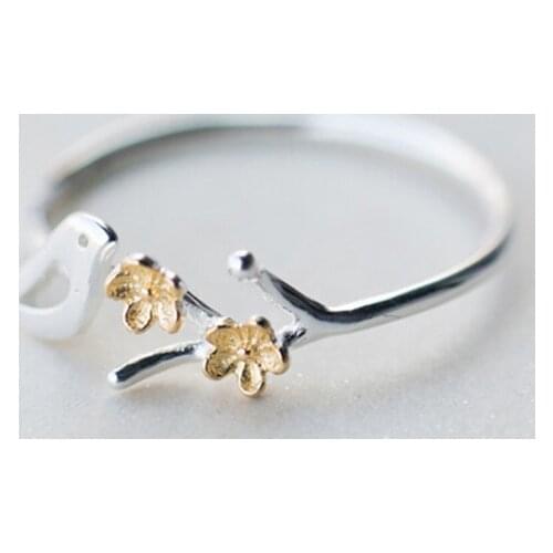 New Style Creative Flower Finger Ring Fashion Cute Girl Silver Color Bird Adjustable Ring Charm Lady Birthday Party Jewelry