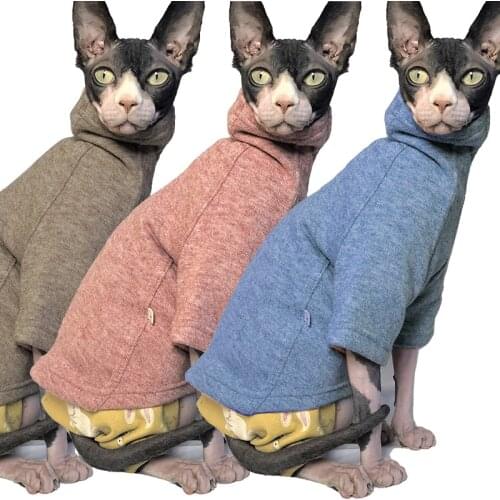 Pet Clothes Hairless Cat Clothes Keep Warm Jumpsuit Sphinx Cat Hoodie High Collar High Elastic