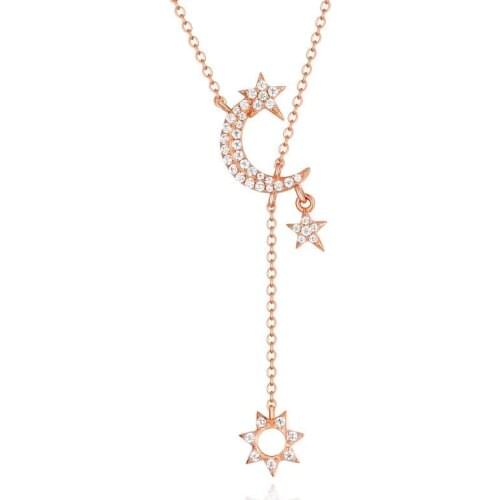 Korean Style Star Moon Shape Pendant Necklace Fashion Cubic Zirconia Choker Necklace Elegant Jewlery For Women Anniversary Gifts