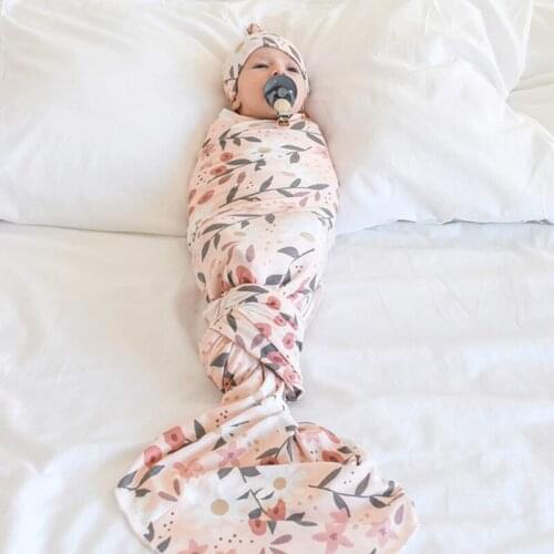 2 Pcs Newborn Swaddle Wrap+Headband Set Baby Receiving Blanket Hair Band Kit C90B