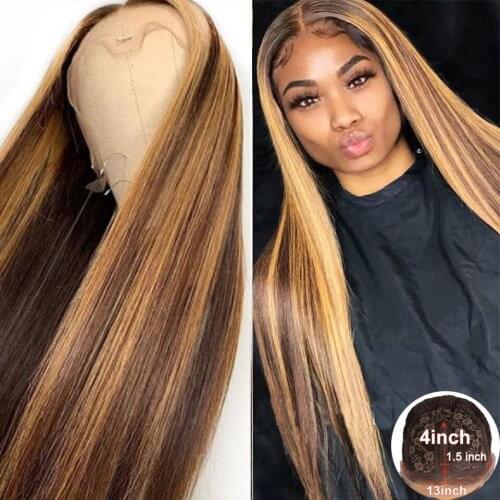 BLG Brazilian Ombre Straight Lace Wig Honey Blonde T Part Lace Wisg Human Hair Lace Wigs Remy Hair For Black