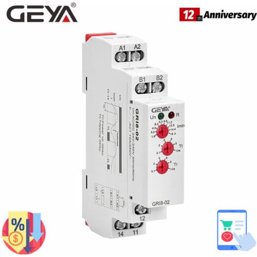 GEYA GRI8-02 Under Current Monitoring Relay 0.05A-16A Current Switch Relay AC/DC 24V-240V