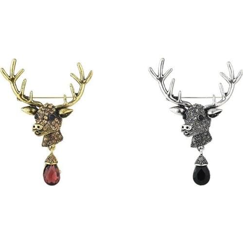 Retro new brooch Christmas deer head full of crystal clothing pin male