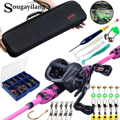 Sougayilang 1.7M Fishing Rod and Reel Combo Casting Rod and 12+1BB High Speed Baitcasting Reel Line Lure Hooks Bag Full Kit