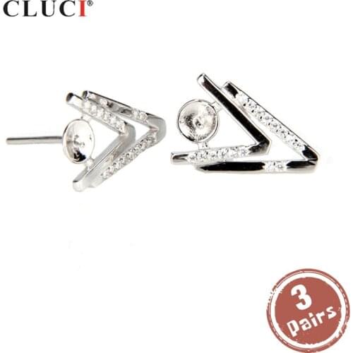 CLUCI 3 pair wholesale 925 Sterling Silver Earrings Women Pearl Earring Mounting for Making Silver 925 Stud Earrings SE042SB