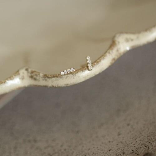 14K solid gold Strip shape Crystal stud earring Mini dainty women minimal simple style gift bridesmaid