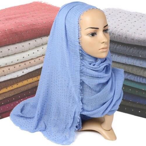 Diamond Wrinkled Soft Cotton Shawls Muslim Hijab Scarves Wraps Fringe Pleat Headband Autumn Winter Long Headscarf Islamic Turban