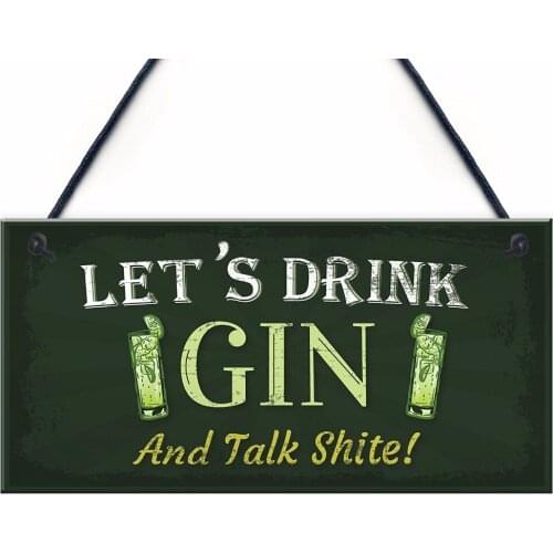 Meijiafei Lets Drink Gin & Tonic Funny Alcohol Gift Man Cave Home Bar Hanging Plaque Pub Sign 10" x 5"