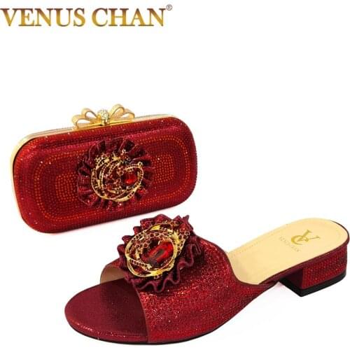 Venus Chan design Shoes with Matching Bags for Wedding Italy African Shoes and Bags Matching Set Decorated with Rhinestone Ladie