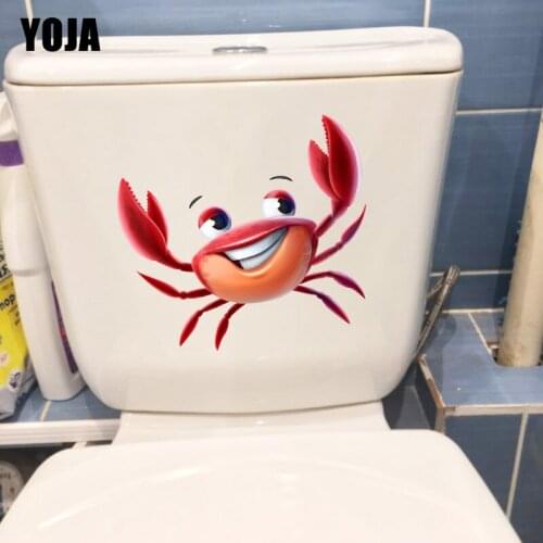 YOJA 21.4×19.9CM Happy Crab WC Toilet Sticker Personality Funny Cartoon Home Room Wall Decoration T1-2699