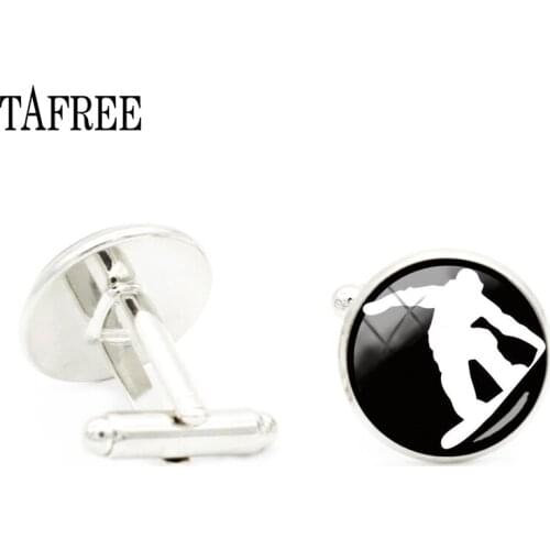 TAFREE High Quality Steampunk Cufflink skiing photo handmade Cufflinks Glass Cabochon Mens Cuff links jewelry SG04
