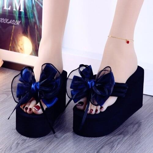 2021 summer ladies slippers new Korean bow sandals and slippers non-slip high heel beach slippers exquisite and versatile