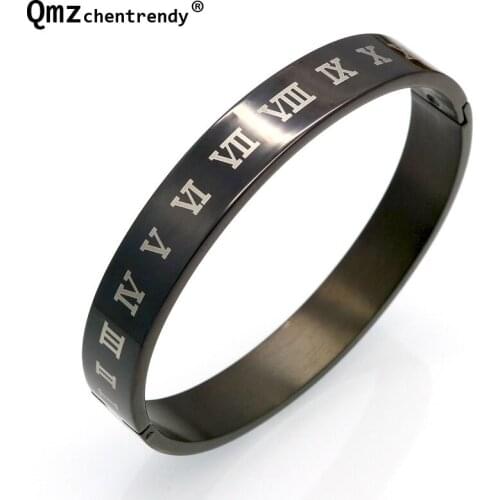 Fashion 316L Stainless Steel High quality Black Roman Numeral Bangle Womens Bracelet Fashion Cuff Bracelets Jewlery