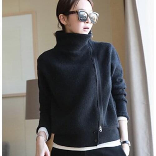 2019 women Cardigan Double thickening loose turtleneck female sweater Ladies' Solid Cashmere Sweater Knitting Cardigans