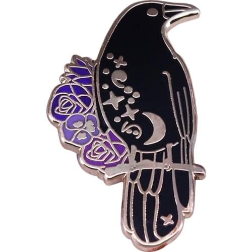 Beautiful flower crow badge horror Goth witchcraft jewelry magic addition