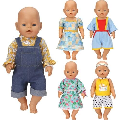 30 styles NEW 17inch Dolls clothes Fashion denim overalls suit for Toys new born doll and American doll Girls gift
