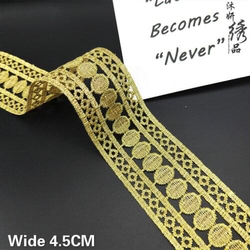 4.5CM Beautiful Gold Thread Embroidery Lace Fringe Ribbon Dress Guipure DIY Clothing Sofa Table Cloth Fabric Curtain Accessories