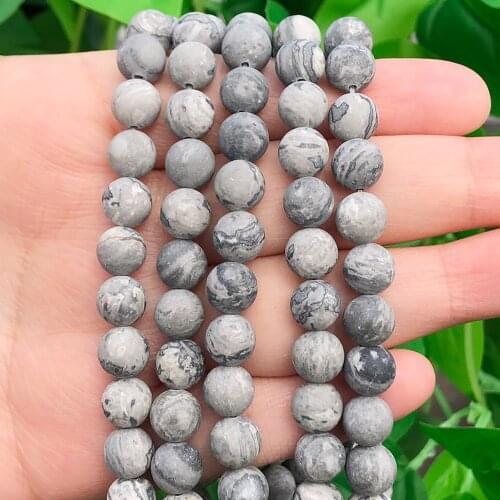 A+ Natural Matte Grey Map Stone Jaspers Beads Loose Round Spacer Bead For Jewelry Making 4/6/8/10mm 15'' DIY Bracelet&Necklace