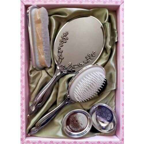 Bow Mirror Comb Set Special Care Mirror for Women Trotting Brush Handle Hair Brush special Zircon Secondary suede Bride set