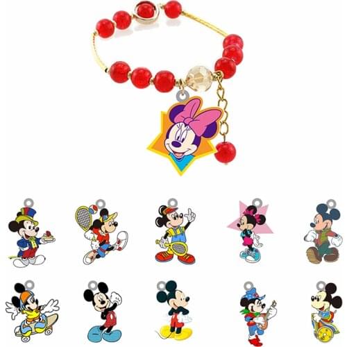 Disney Cartoon Mickey Playing Sports Playing Hand Strap Epoxy Bracelet Red Beaded Bracelet Couple Bracelet Acrylic Jewelry Taste
