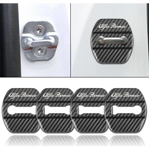 4pcs/set Auto Carbon fiber pattern Door Lock Cover Case For Alfa Romeo Giulietta 159 Stelvio 147 Sticker Car styling Accessories