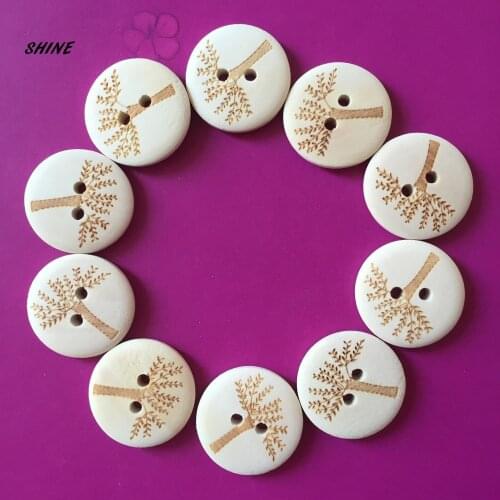 Wood Sewing Buttons Scrapbooking Round Natural Color Two Holes Tree Pattern 20\25\30mm Dia. 30 PCs Costura Botones decorate 2016