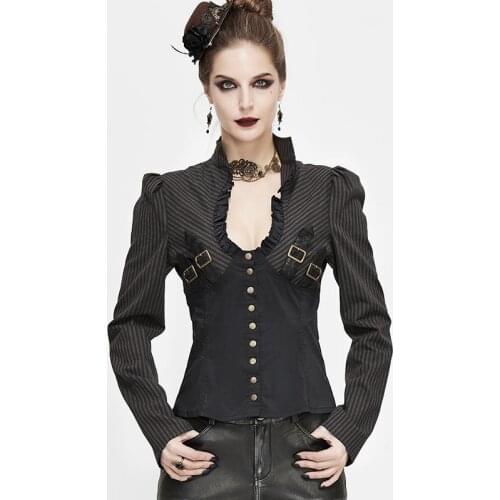Devil Fashion New Womens Punk Long Sleeve Stripe Shirt Steampunk Retro Cool Stage Performance Costume