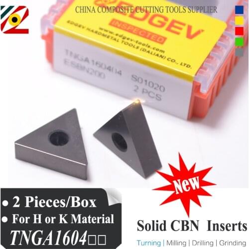 EDGEV 2 Pieces Boron Nitride Solid CBN Inserts TNGA160404/08 TNMG160404/08 CNC Lathe Knife Turning Tools Super Hard Blade