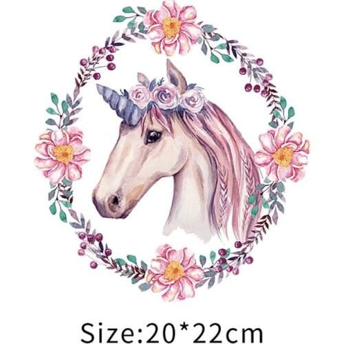 Unicorn Iron-on Transfers Patches For Clothing textile Vinyl Thermo Stickers Applique Diy Heat Transfer T shirt Stripes Clothes