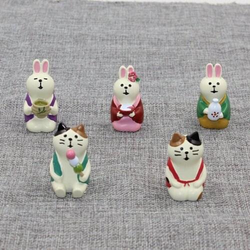 Zakka style Figurines Miniature Kawaii Rabbit decole Decorations resin Garden Figures Lovely concombre Lucky Cat