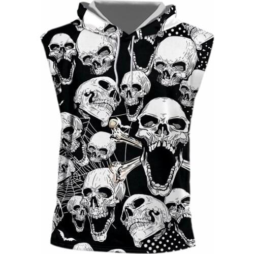 IFPD EU Size 3D Hooded Tank Tops Men 's Cool Sleeveless Shirts 3D Skull Print Design Summer Fashion Casual Tops Vest Plus Size