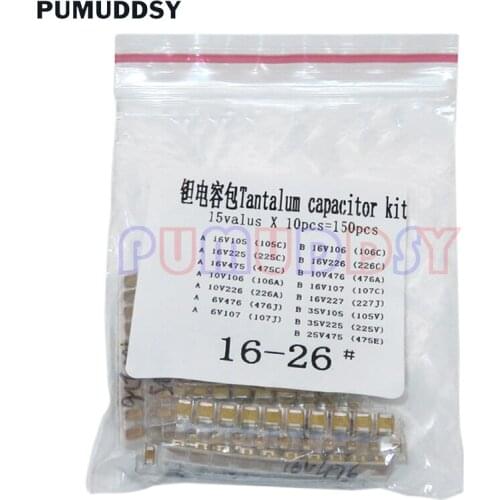 15Values SMD Tantalum Capacitor Assortment Kit 1uf-220uf A/B Case Tantalum Capacitor Set 1UF 2.2UF 4.7UF 10UF 47UF Capacitors