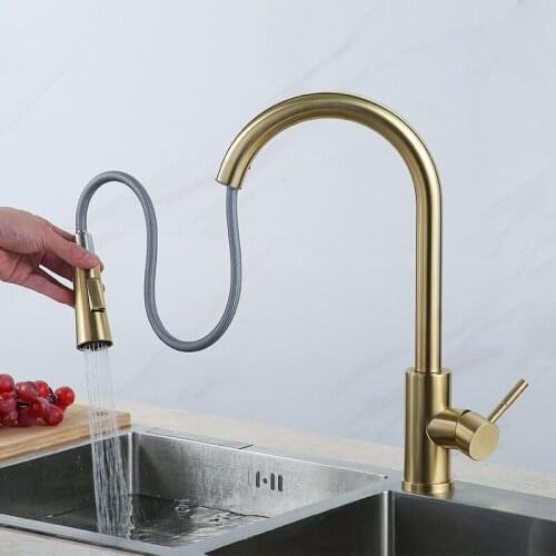 Gold Black Kitchen Faucet Pull Out Single Hole Handle Swivel 360 Sink Water Mixer Tap Bathroom Accessories Shower Stream Sprayer