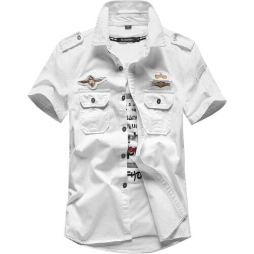 Summer Mens Short Sleeve Tops Fashion Pure Cotton Comfortable Casual Shirt Military Style Youth Handsome Slim Fit Shirts M-6XL