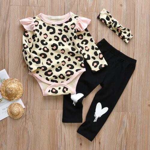 Hot Sale Baby Girl Clothing Sets Dot Print Fly Sleeve O-Neck Bodysuits+Cotton Elastic Pants+Headband 3 Piece Toddler Baby Set