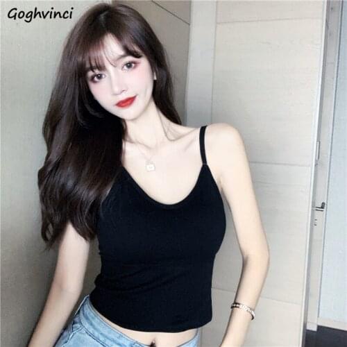Summer Solid Camis Women V-neck Loose All-match Tanks Basic Tees Sleeveless Slim Fit Sexy Females Backless Tops Korean Style Tee