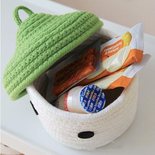 Cute Cartoon Cotton Rope Storage Basket Small Storage Basket for Cosmetic Toys Desktop Sundries Organizer Box with Lid