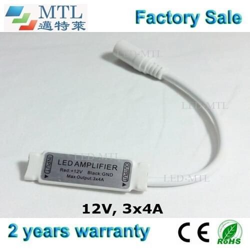 Mini RGB amplifier, 12V/12A, 3*4A signal repeater with DC plug, 50 pcs/lot, for 3528/5050 RGB strip, factory wholesale