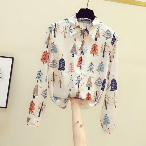 Fashion Design Printed Women Chiffon Shirts Summer New 2021 Turn-Down Collar Long-Sleeved Elegant Office Lady Outwear Tops