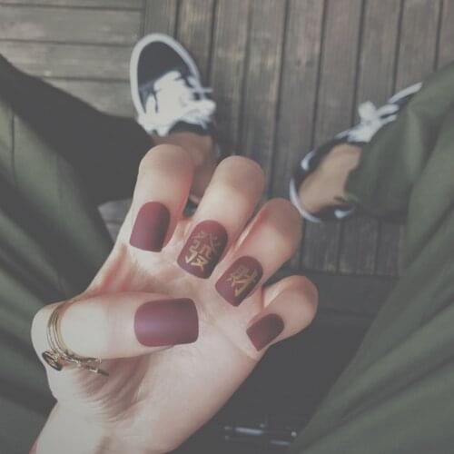 24pcs/box Fashion and Popular Fake Nails Fortune Frosted Matte Red Nail Patch DIY Nail Art Jewelry Decoration