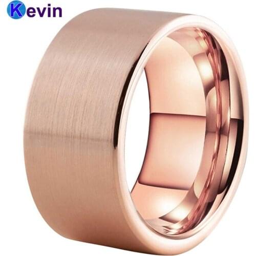 Mens Tungsten Wedding Band 12MM Men Ring Rose Gold Ring With Flat Band And Satin Finish
