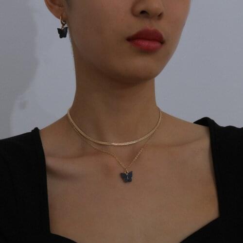 2021 New Womens Jewelry Design Sense Ins Style Geometric Necklace Temperament Color Small Butterfly Wild Short Necklace Gift